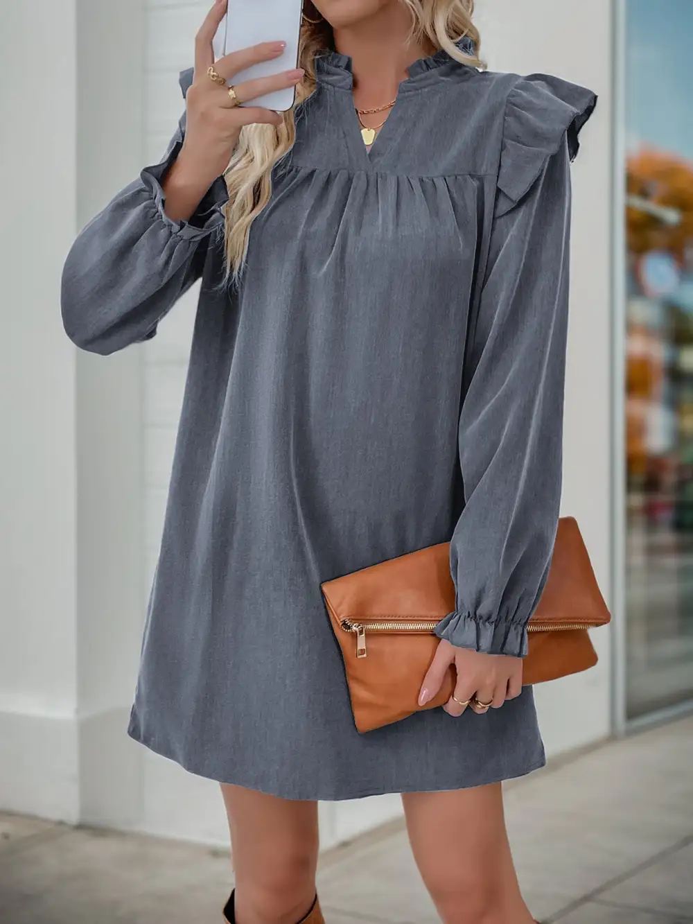 Catherine Cotton Blend Relaxed Ruffle Dress