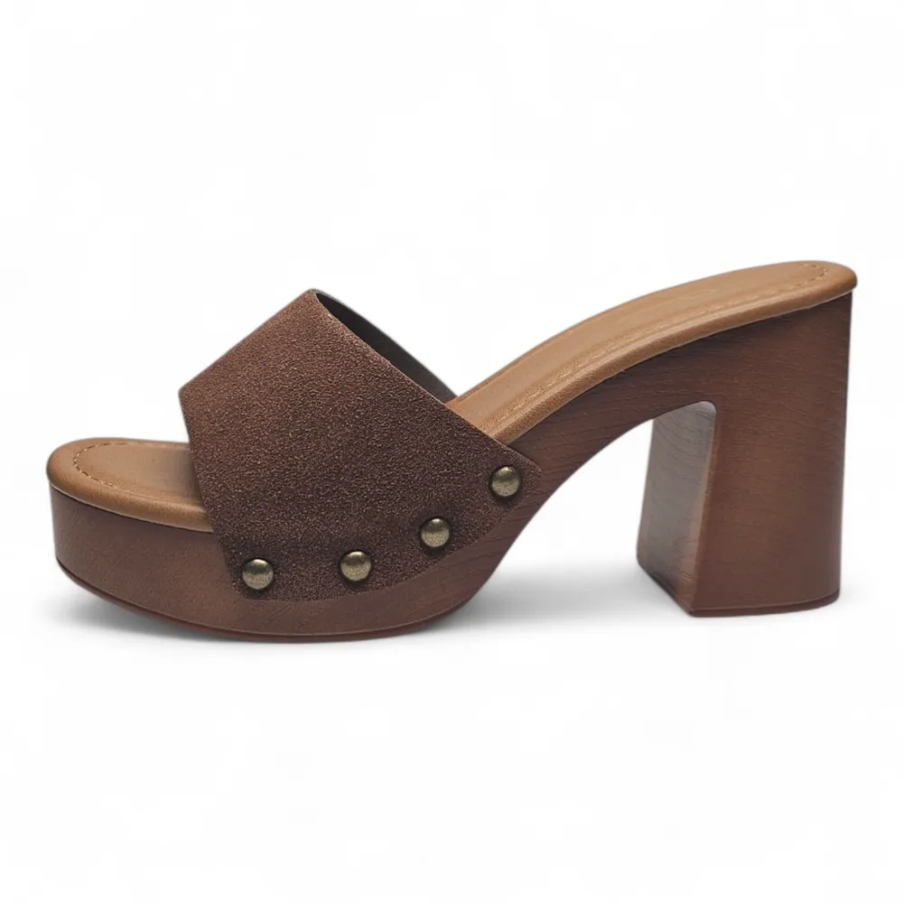Boho Lightweight Studded Wooden Heel Mule
