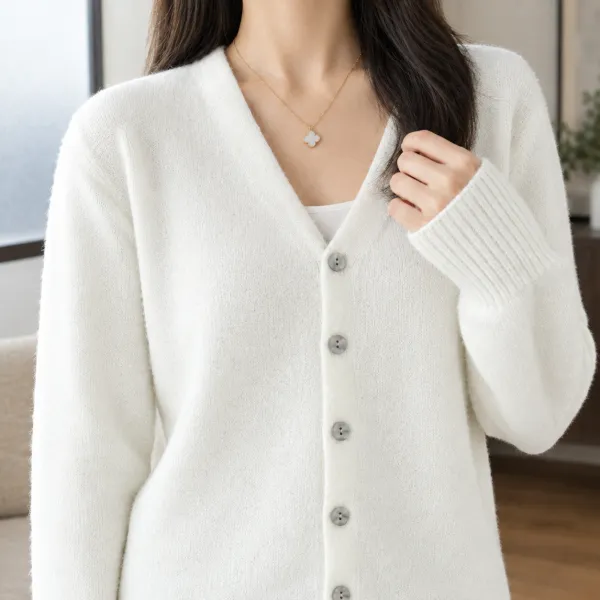 V-Neck Soft Knit Straight Fit Cardigan