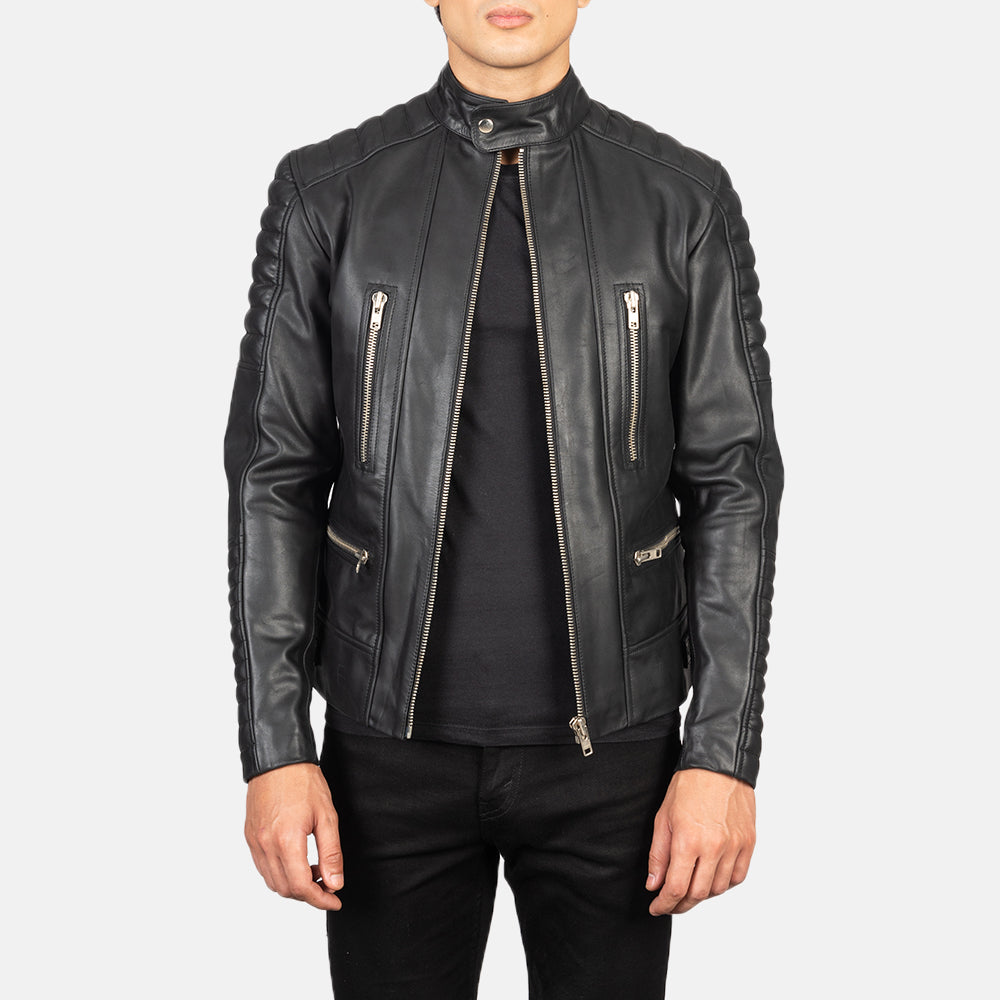 Men's Classic Stitched Detail Biker Leather Jacket