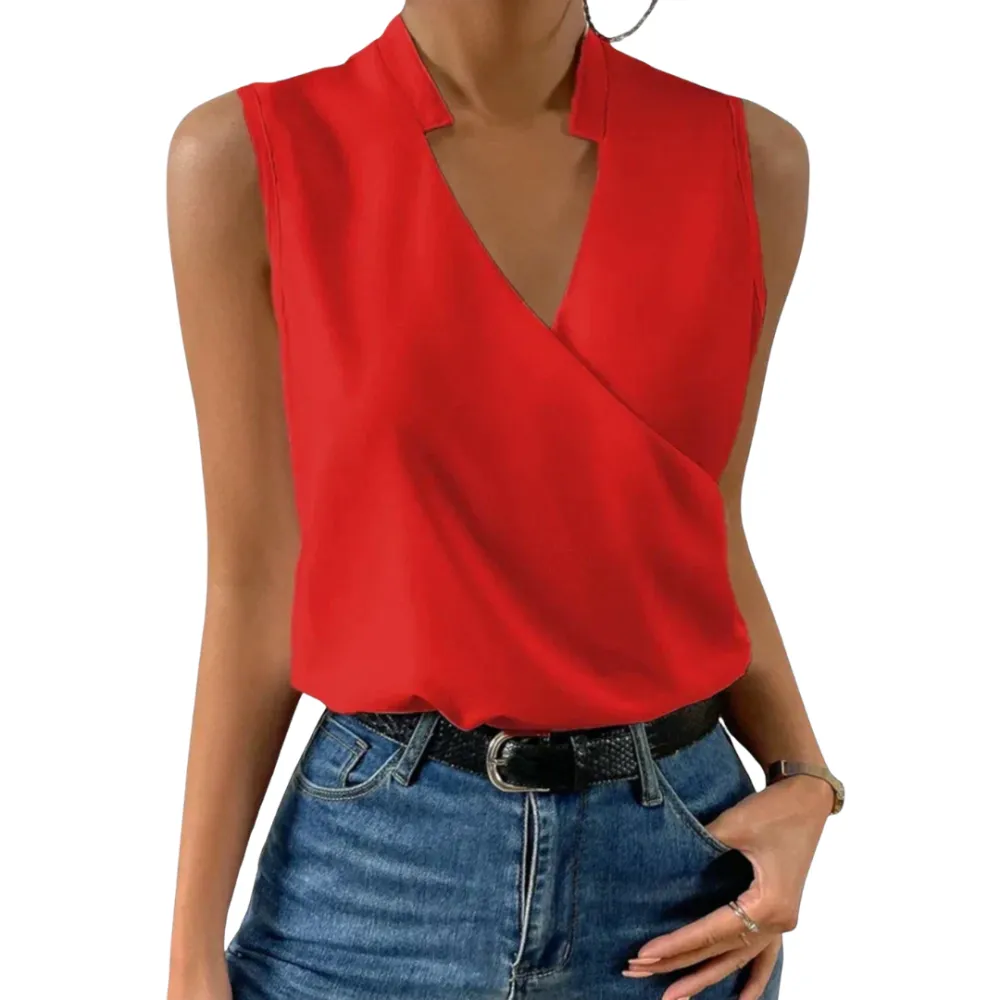  Sleeveless Wrap V Neck Shirt