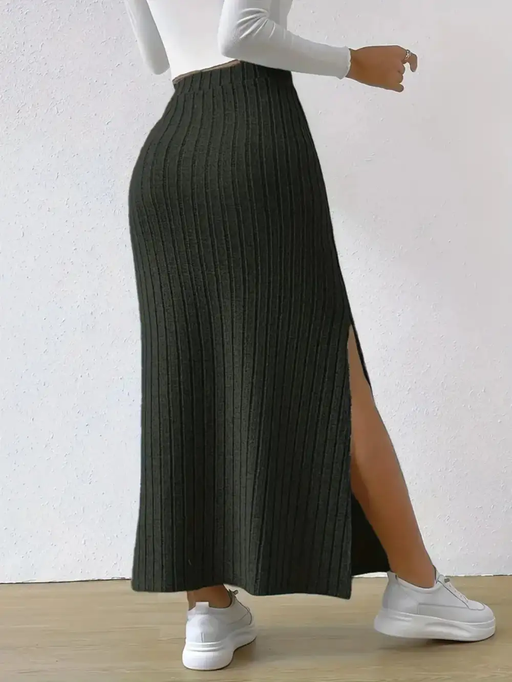 Knit Ribbed Maxi Skirt