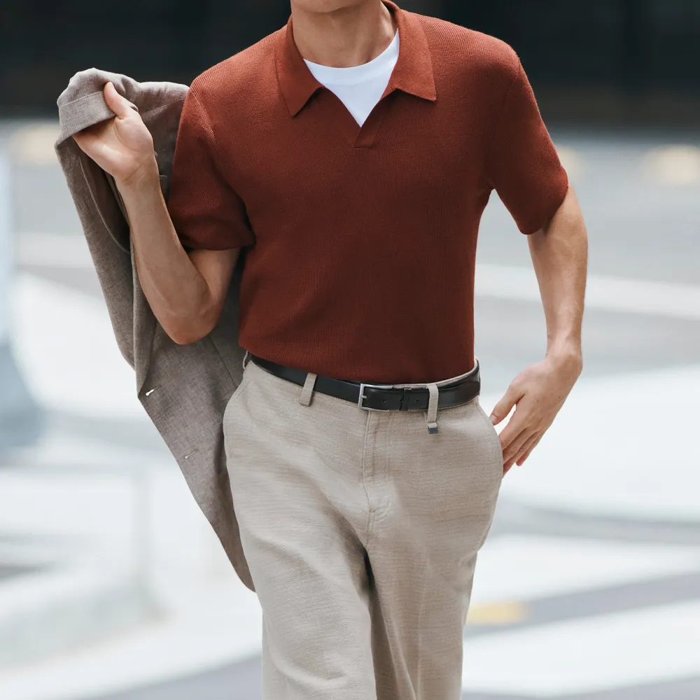 Men's Classic Rib Knit Wool Polo Shirt