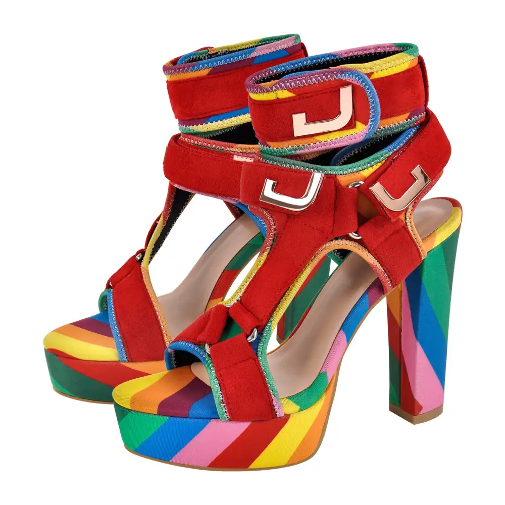 Canvas Ankle Strap Chunky Heel Sandals