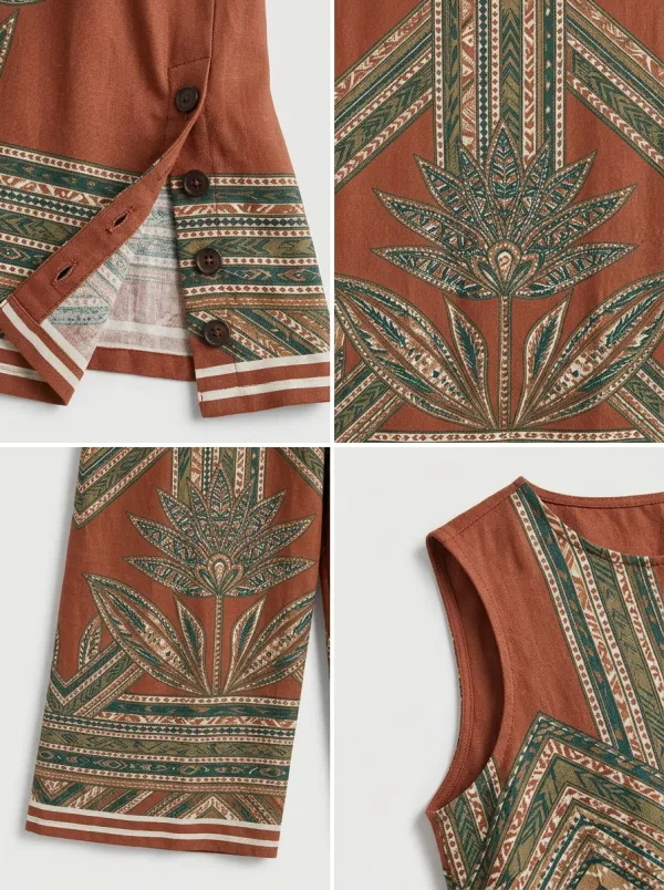 Women's Bohemian Geometric Floral Printed Sleeveless Set