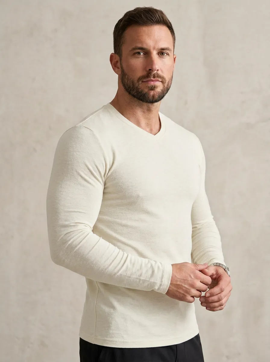 V-Neck Long-Sleeve Men's Slim-Fit T-Shirt