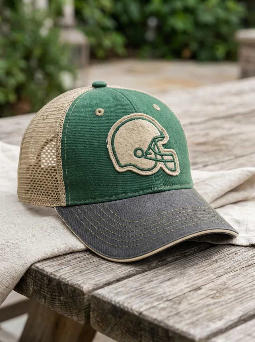 Men's Classic Football Fan Helmet Patch Embroidered Mesh Trucker Hat