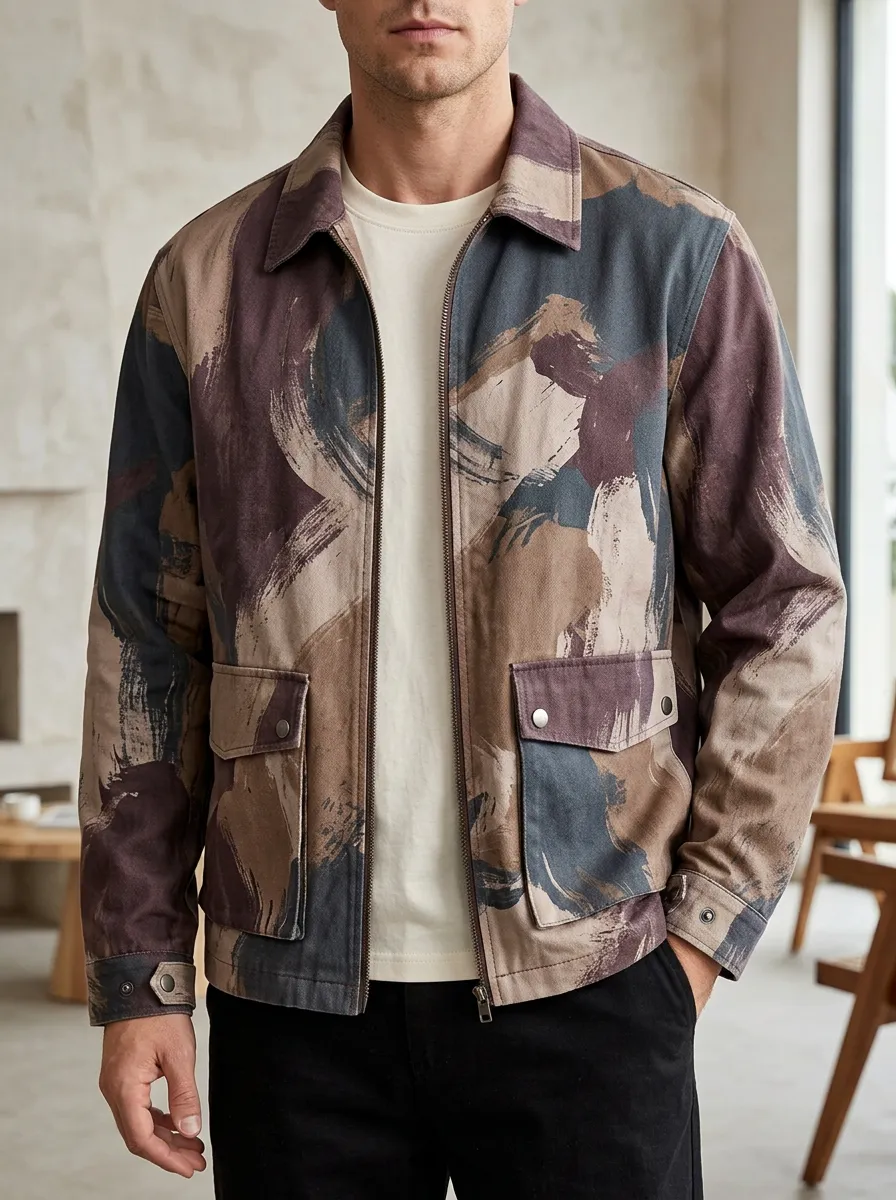 Men's Abstract Brushstroke Rugged Explorer Jacket