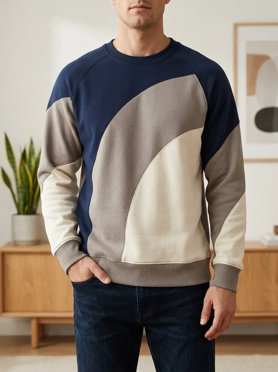Men's and Color-Block Crewneck Sweatshirt Hiking Geometric