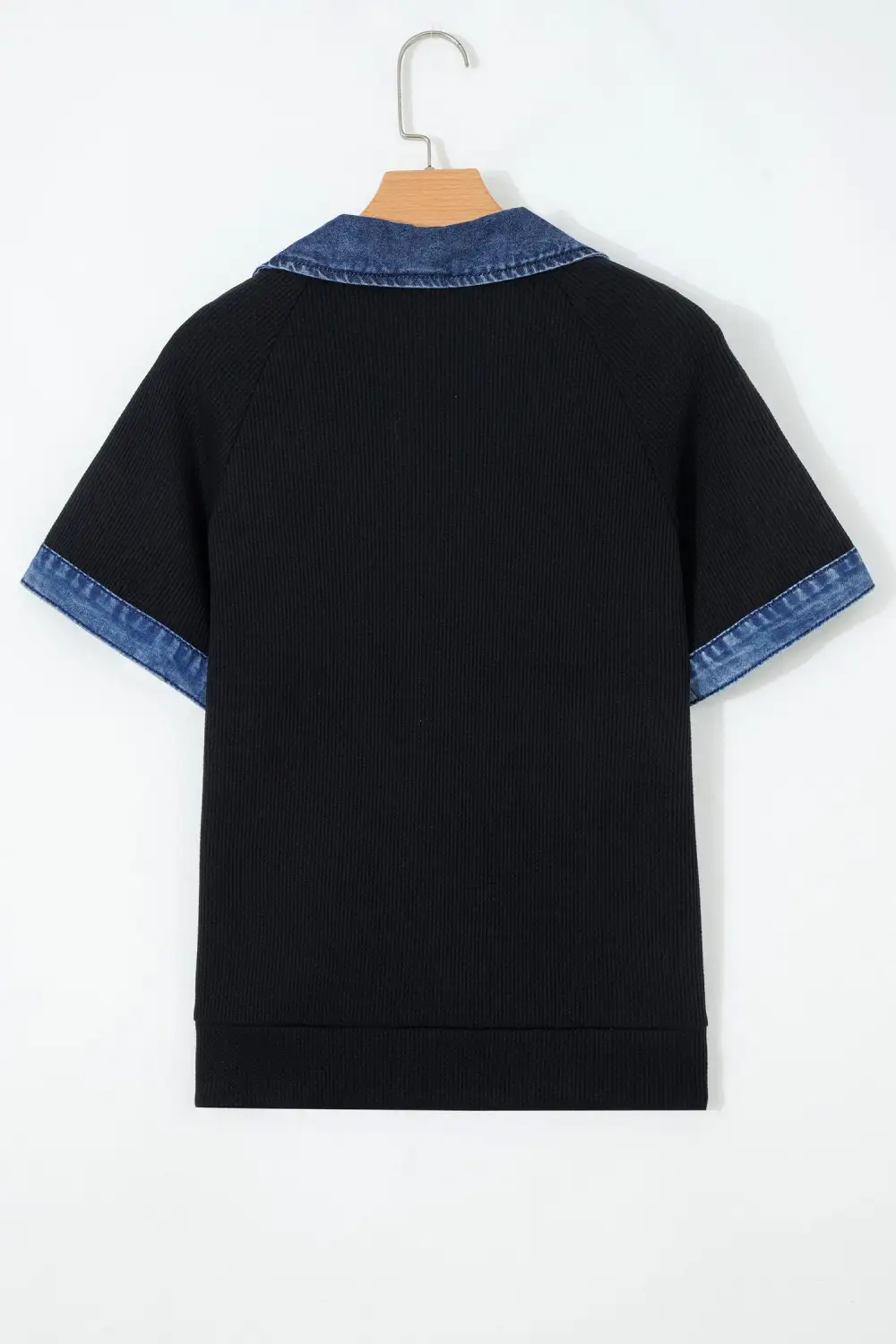 Women's Patchwork Denim Waffle Knit Top
