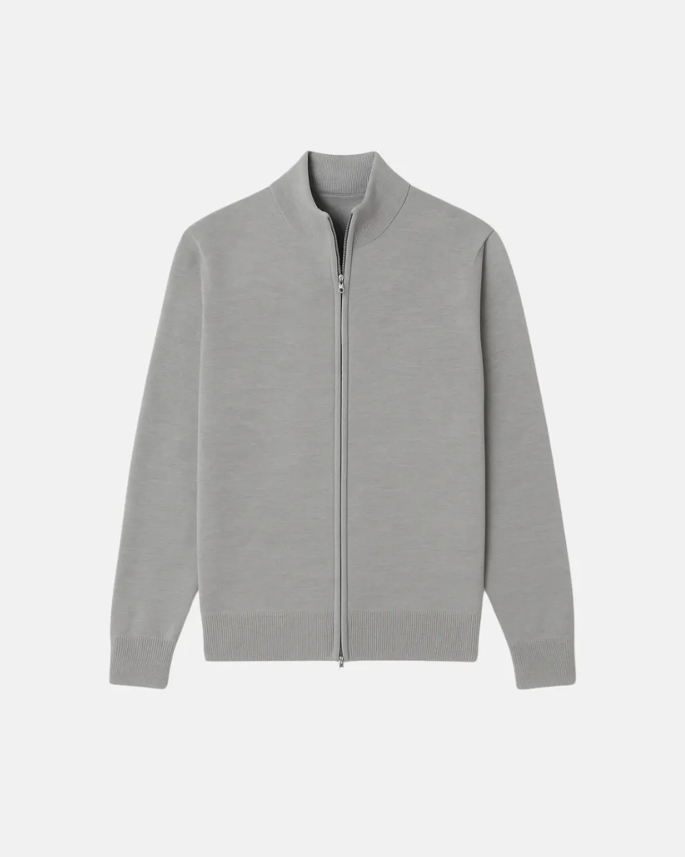 Knit High Neck Zip Front Cardigan