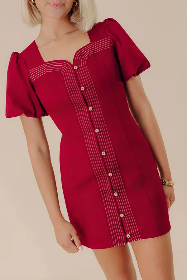 Embroidered Sweetheart Neck Short Sleeve Mini Dress