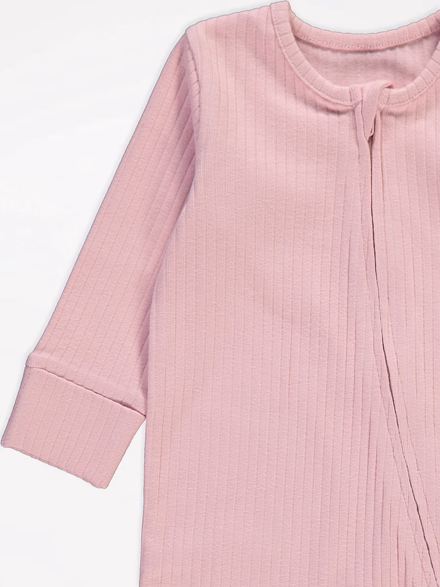 Pink Ribbed Zip Fasten Sleepsuits 7 Pack detail 1