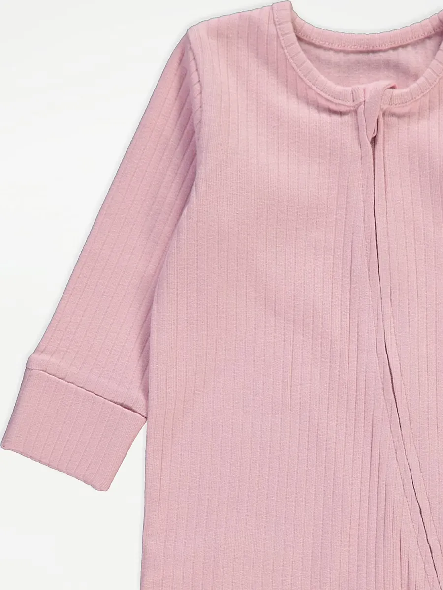 Pink Ribbed Zip Fasten Sleepsuits 7 Pack