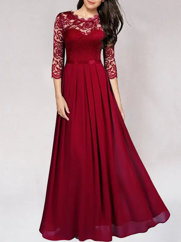 Women's Fitted Lace Floral Evening Dress