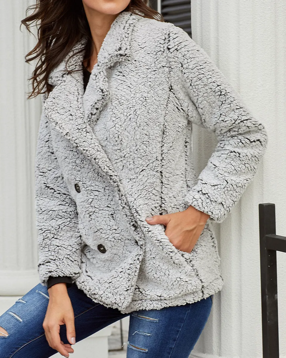 Double Breasted Lapel Plush Jacket