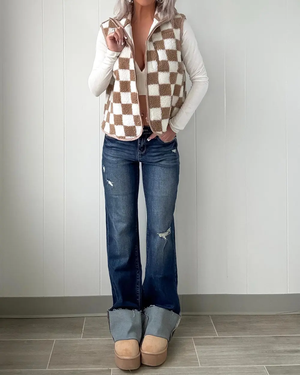 Flare Cuffed Hem Jeans - Dark Wash