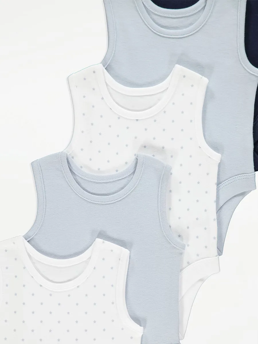 Blue Sleeveless Bodysuits 5 Pack