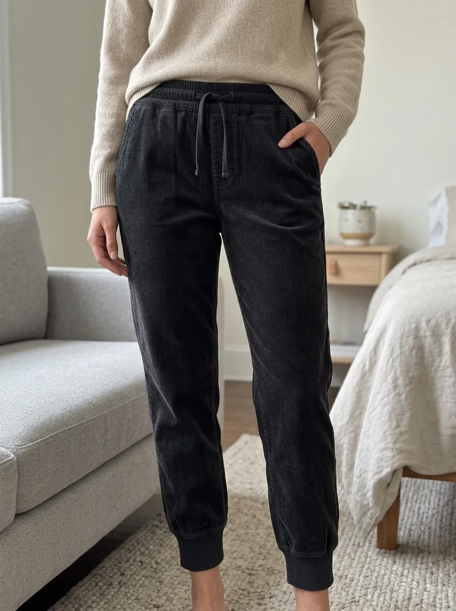Women's Drawstring Tapered Cuffed Corduroy Jogger Pants