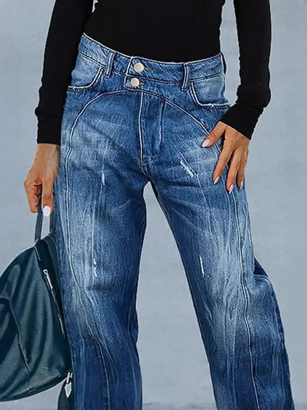 Wide Leg Pocketed Denim Jeans