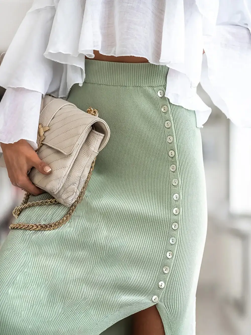 Button Front Knit Skirt