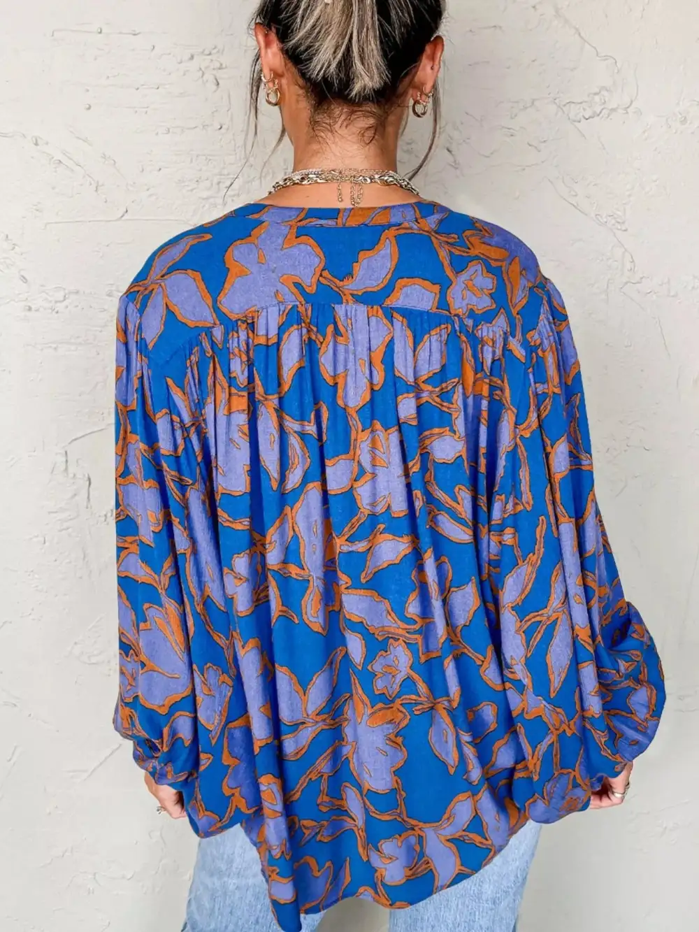 Print Batwing Sleeve Buttoned Loose Fit Shirt
