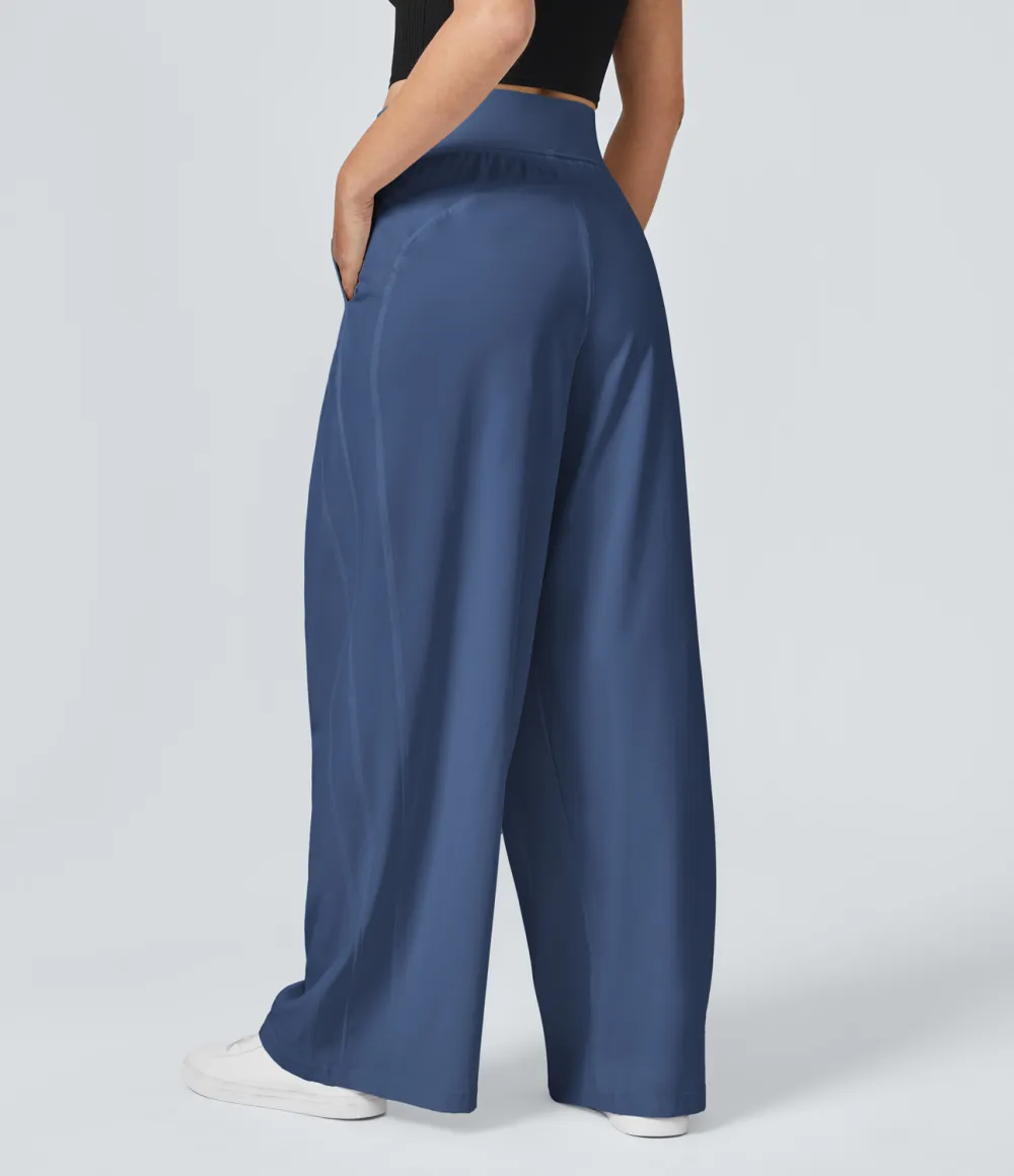 Mid Rise Side Pocket Wide Leg Casual Pants