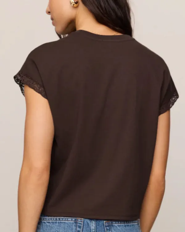 Short Sleeve Crew Neck Lace Trim Tee