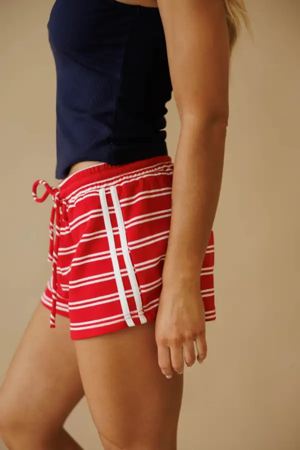 Cotton Striped Drawstring Active Shorts