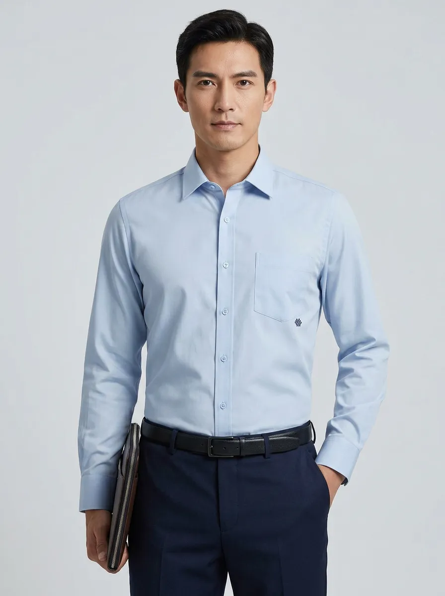 Men's Business Casual Non-Iron Cotton Embroidered Logo Dress Shirt