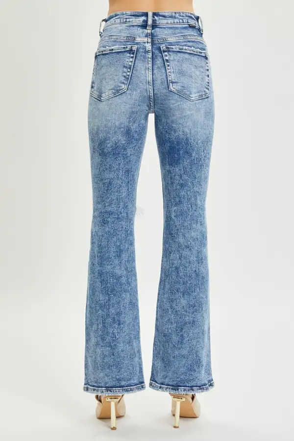 Everyday High Waist Flare Leg Distressed Denim Jeans