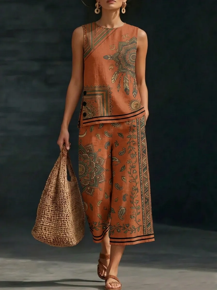 Women's Boho Mandala Paisley Printed Sleeveless Set