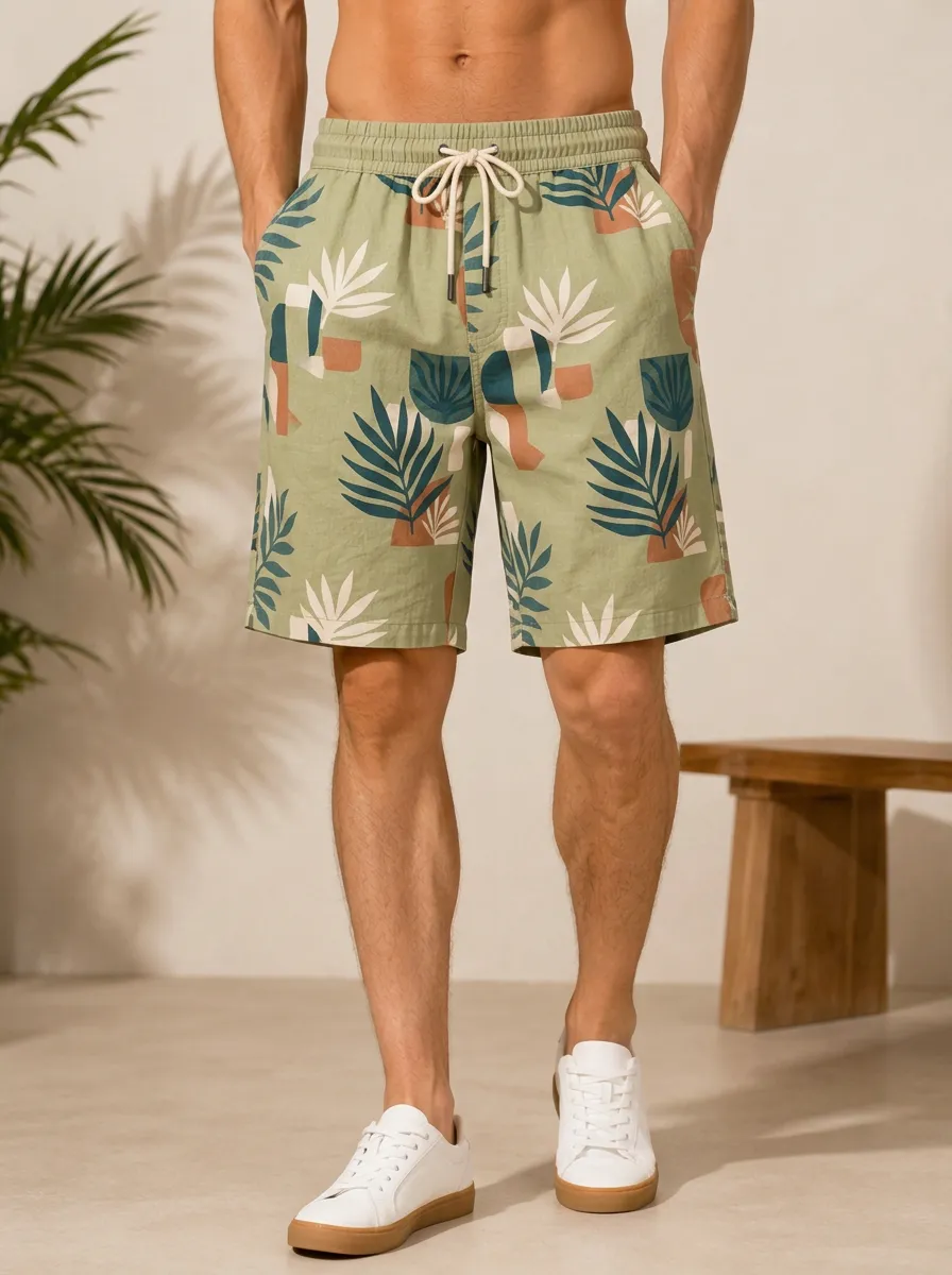 Men's Tropical Inspired Tropical Botanical Abstract Printed Shorts