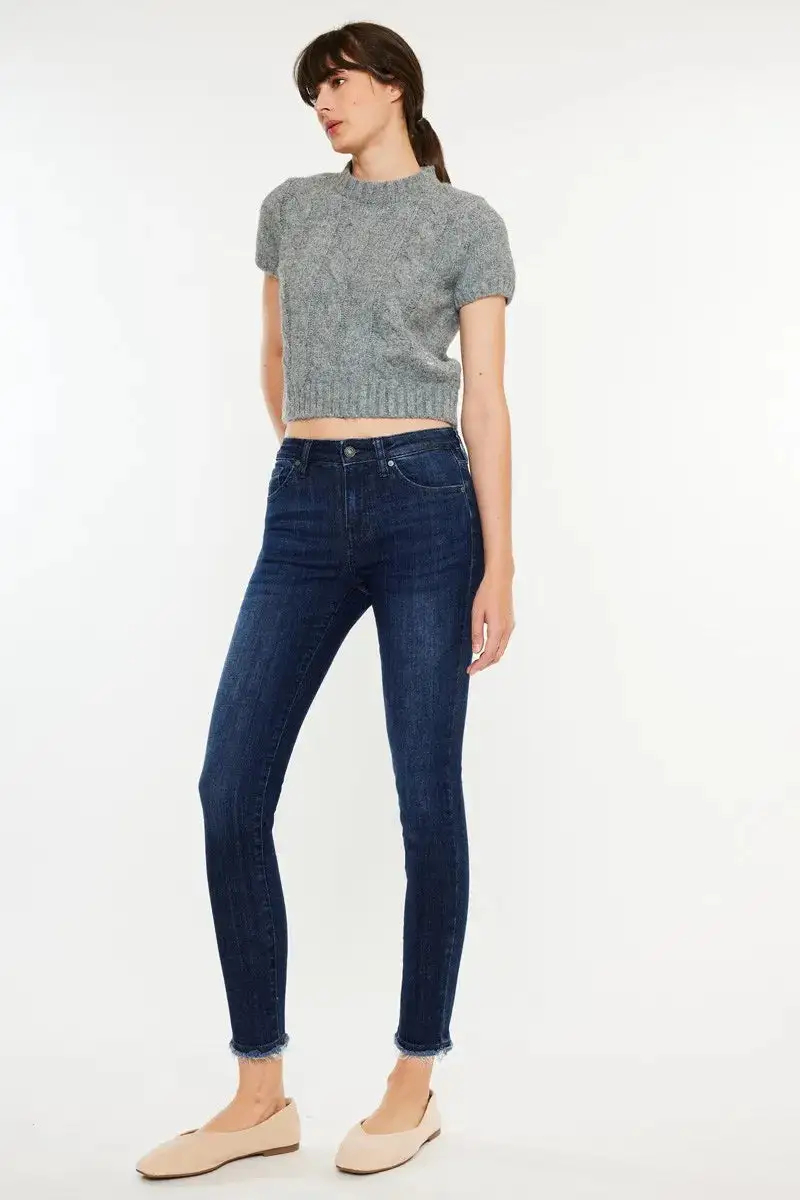 High Waist Raw Hem Denim Jeans