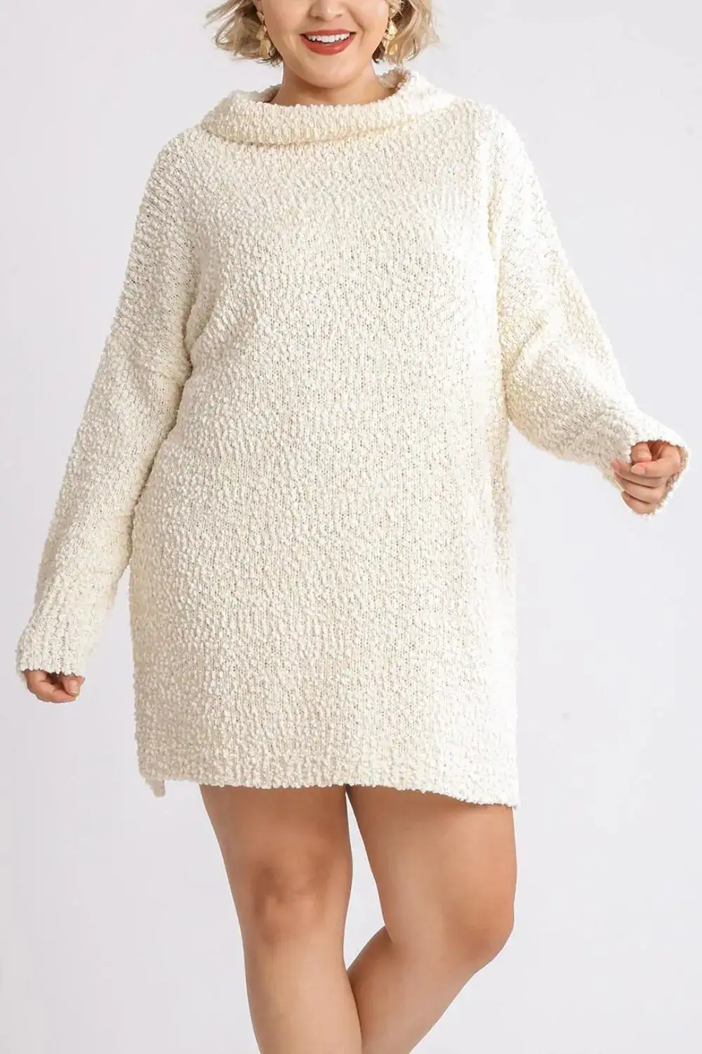 High Low Long Sleeve Boucle Sweater Dress