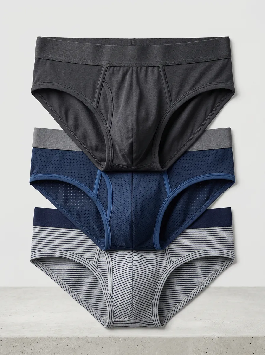 Men's Multi-Style Solid Mesh and Striped Printed Briefs Underwear Set