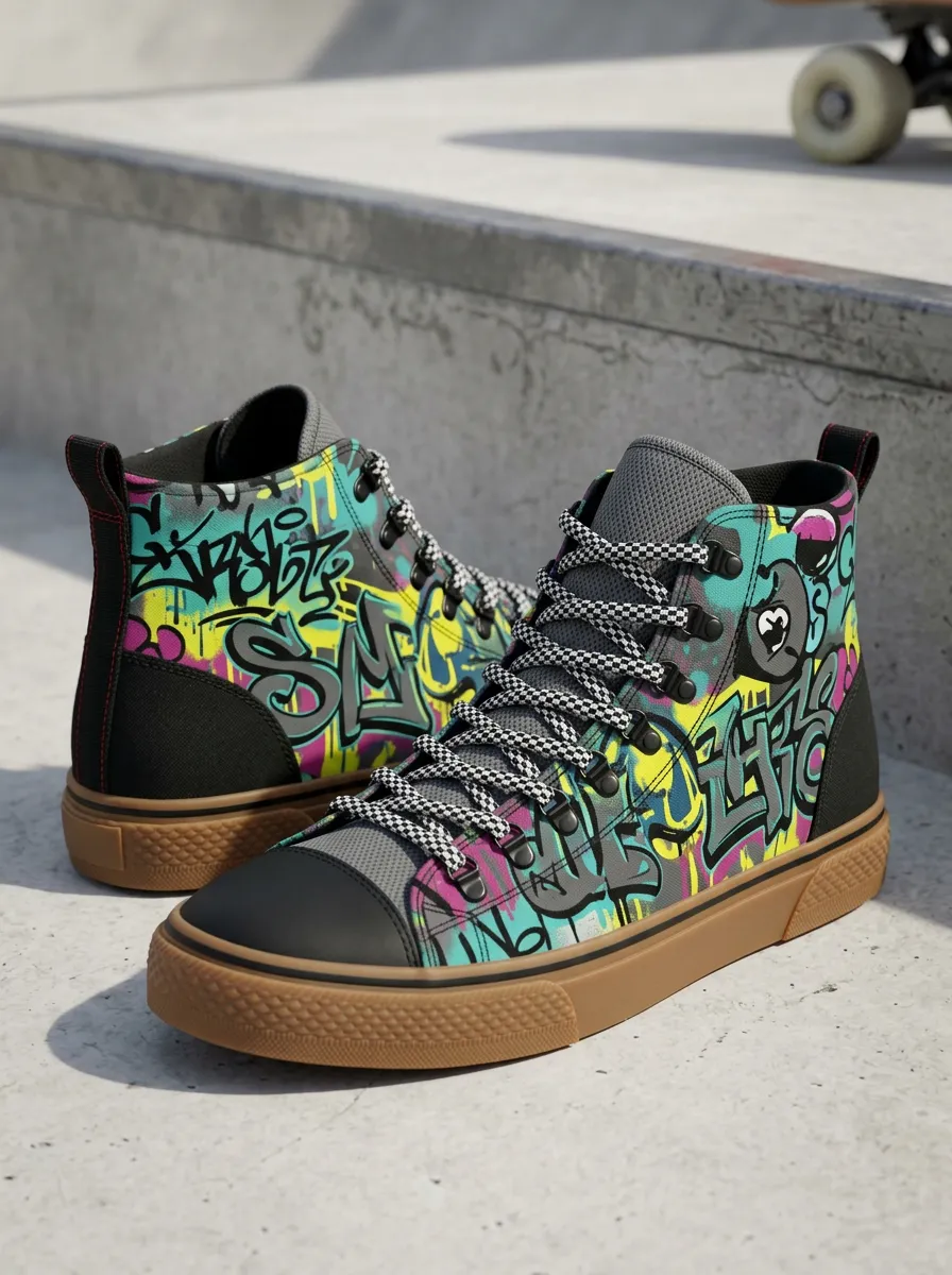 Versatile Streetwear Graffiti Art Printed Canvas Shoes