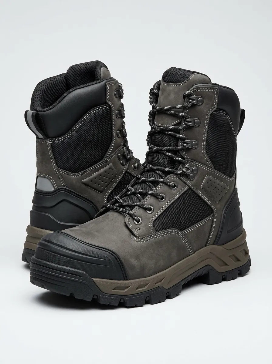 Men's Work Boots with Printed Detail and Grey Accents