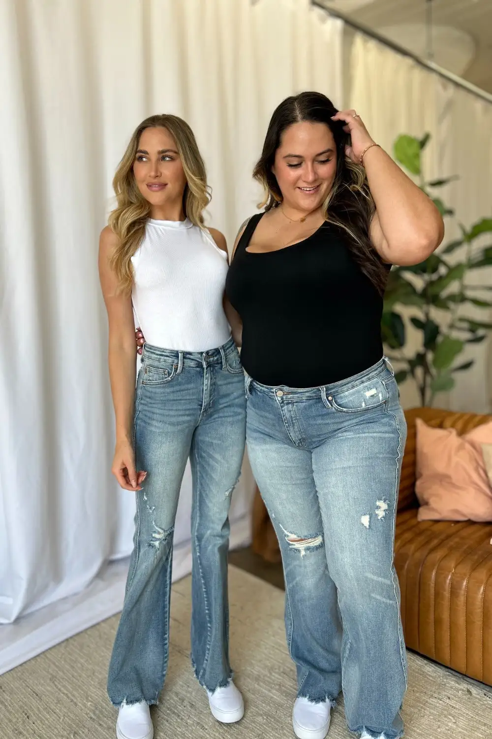 Rise Tummy Control Destroy Flared Denim Jeans