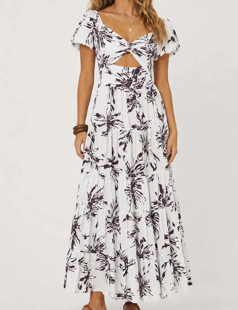 Bubble Short Sleeves Maxi Dress