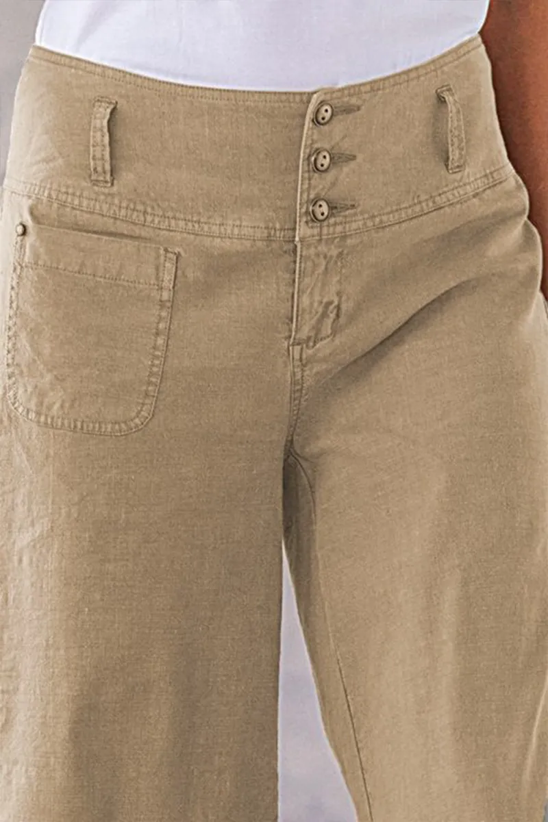 Solid Button Up Wide Leg Crop Jeans