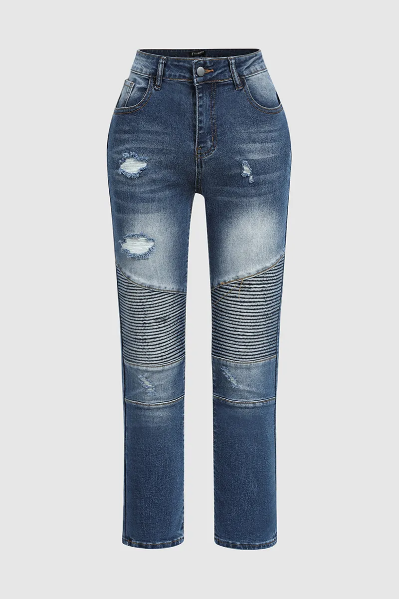 Ripped Raw Hem Low Rise Skinny Moto Jeans