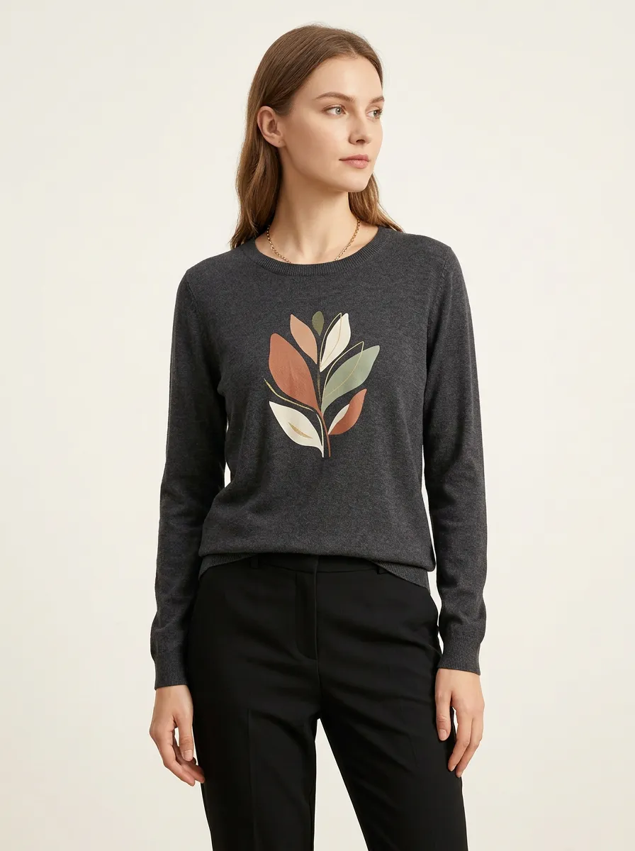 Women's Leaf Graphic Crewneck Sweater
