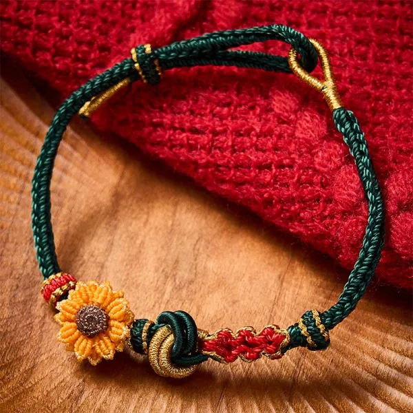 Hand Woven String Peach Blossom Sunflower Bracelet