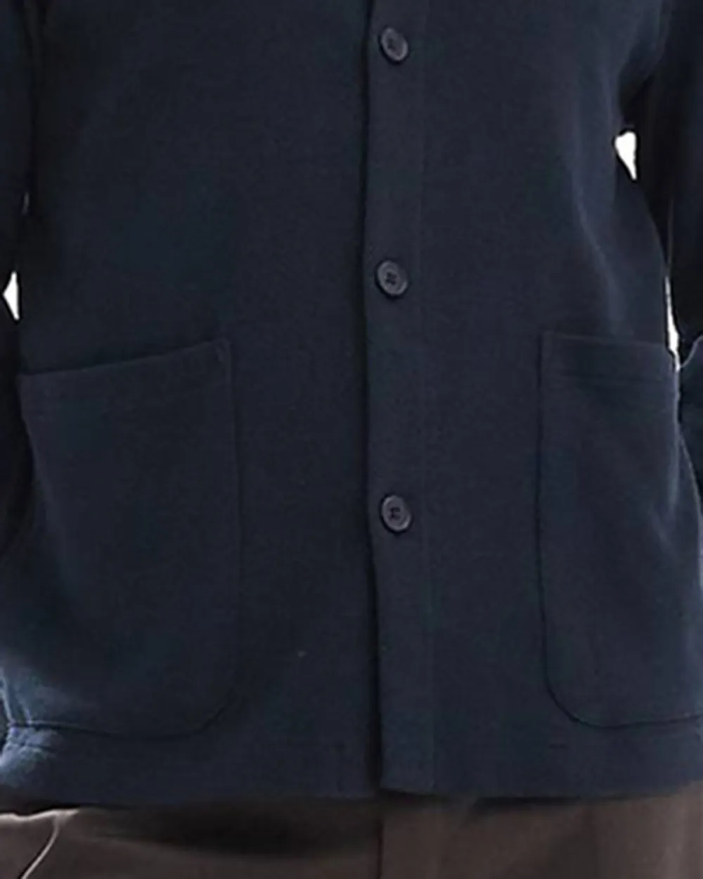 Long Sleeve Button Through Polo Shirt In Navy Blue Jersey