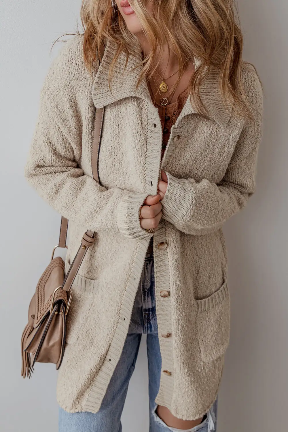 Pocketed Button Front Drop Shoulder Cardigan