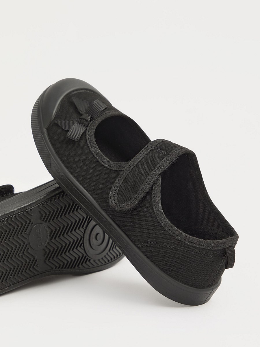 Wide Fit Black Bow Front Strap Plimsolls detail 1