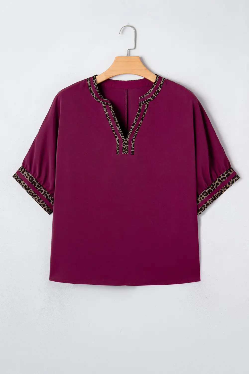 Women's Leopard Print V Neck Contrast Detail Top