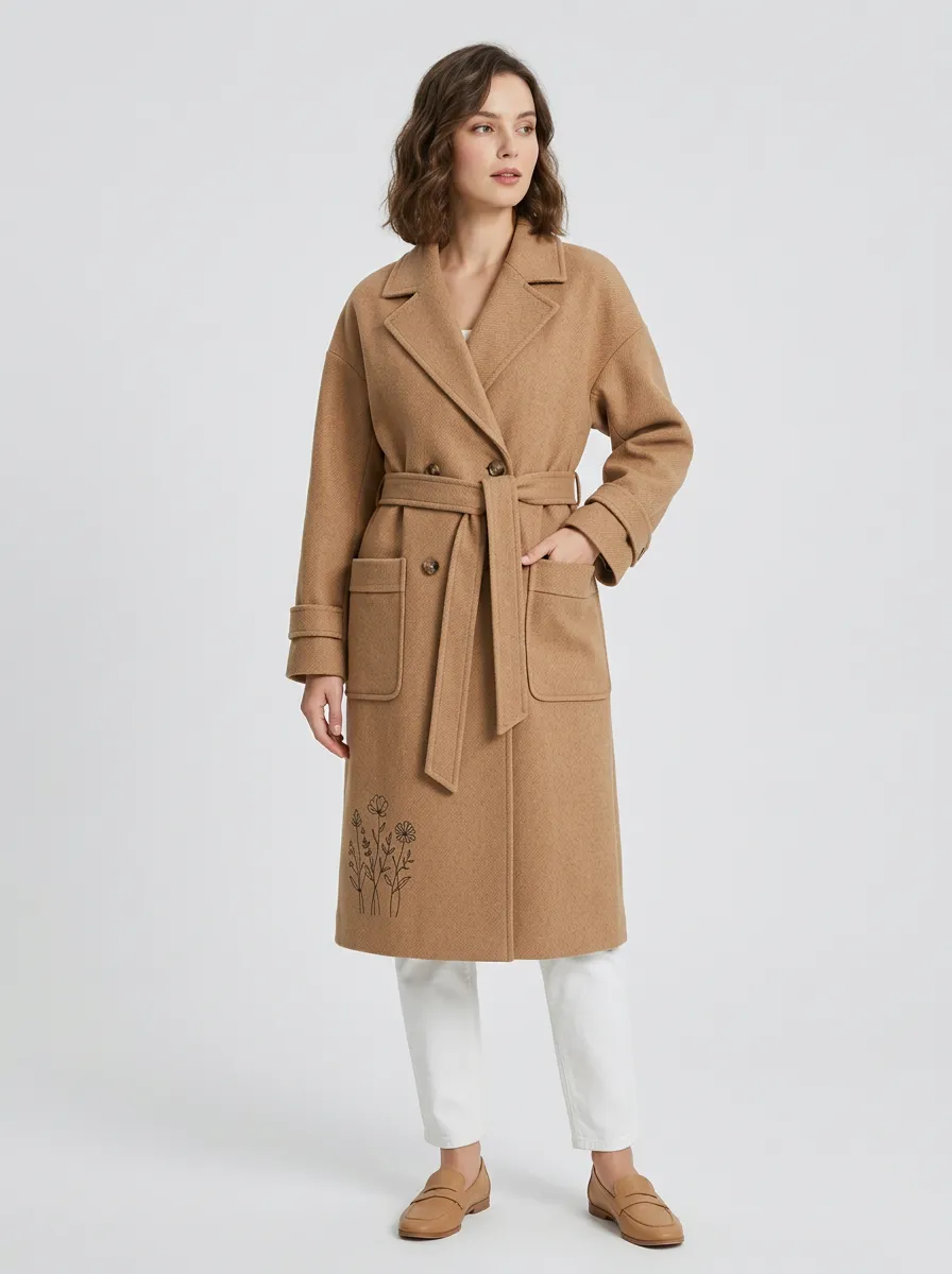 Women's Floral Wildflower Pattern Wool Coat