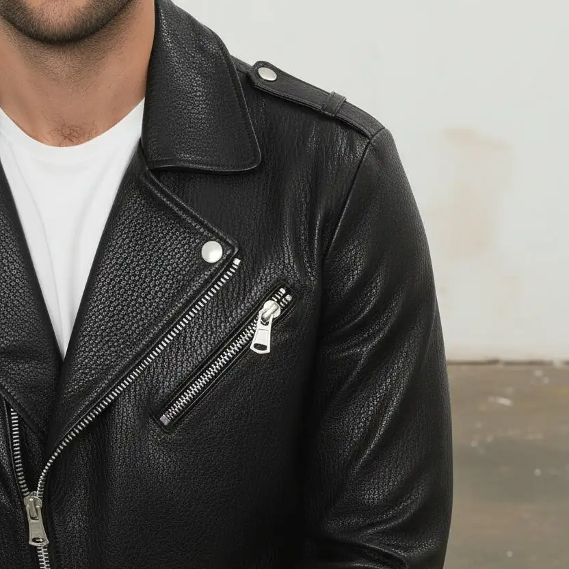 Leather Biker Motorcycle Pebbled Jacket
